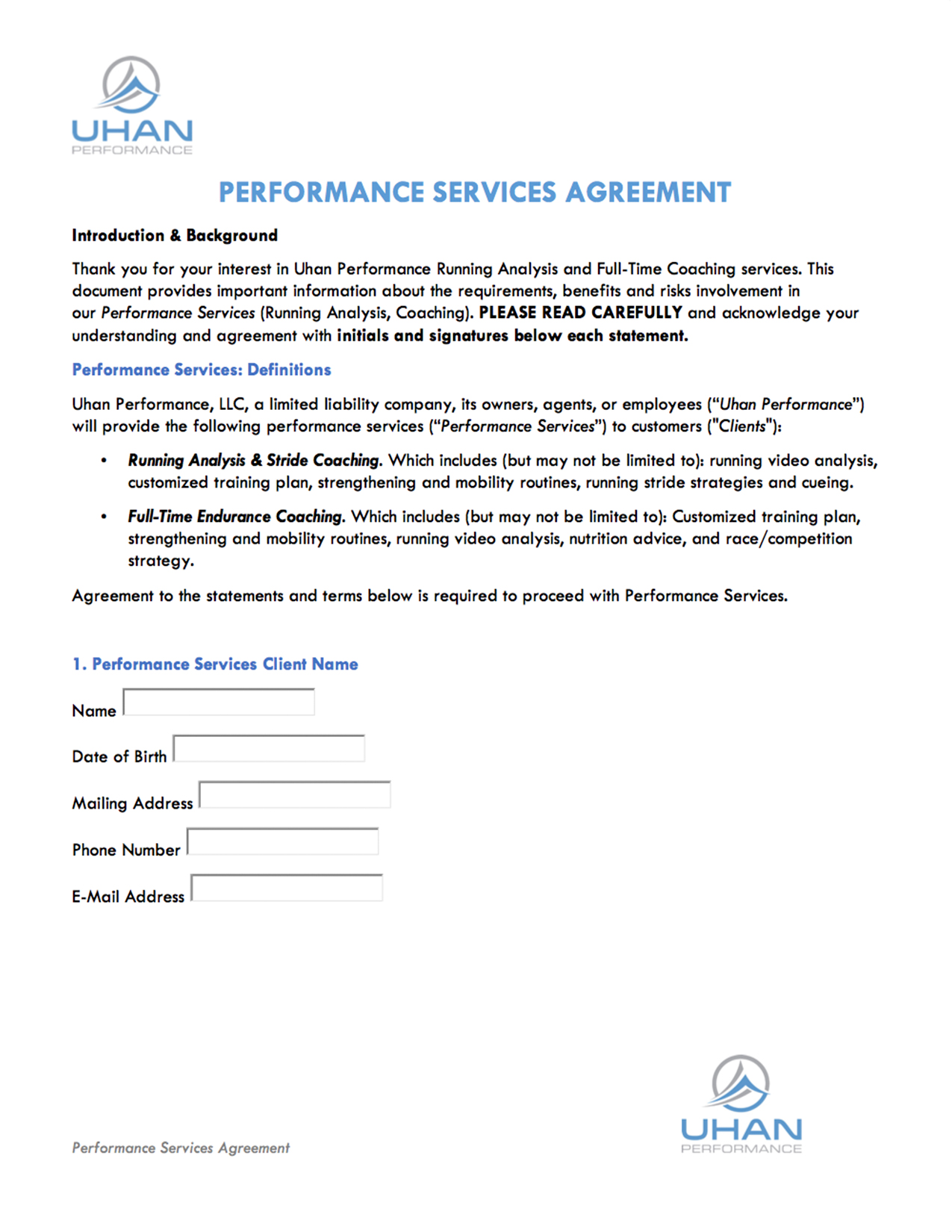 Performance Services Agreement
